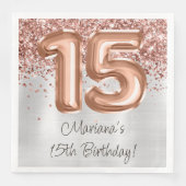 Serviette En Papier Rose Gold Silver 15e fête d'anniversaire (Devant)