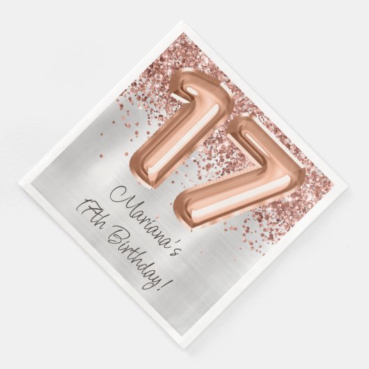 Serviette En Papier Rose Gold Silver 17e fête d'anniversaire (Coin)