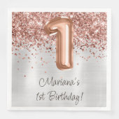 Serviette En Papier Rose Gold Silver 1ère fête d'anniversaire (Devant)