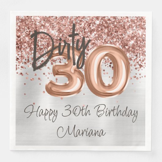 Serviette En Papier Rose Gold Silver 30e fête d'anniversaire (Devant)