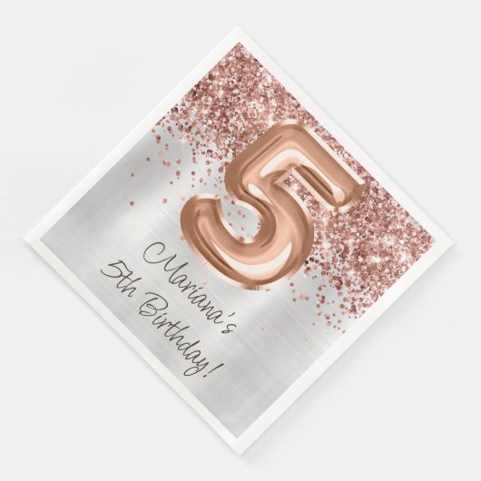 Serviette En Papier Rose Gold Silver 5e fête d'anniversaire (Coin)