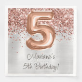 Serviette En Papier Rose Gold Silver 5e fête d'anniversaire (Devant)