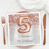 Serviette En Papier Rose Gold Silver 5e fête d'anniversaire