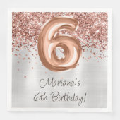 Serviette En Papier Rose Gold Silver 6e fête d'anniversaire (Devant)
