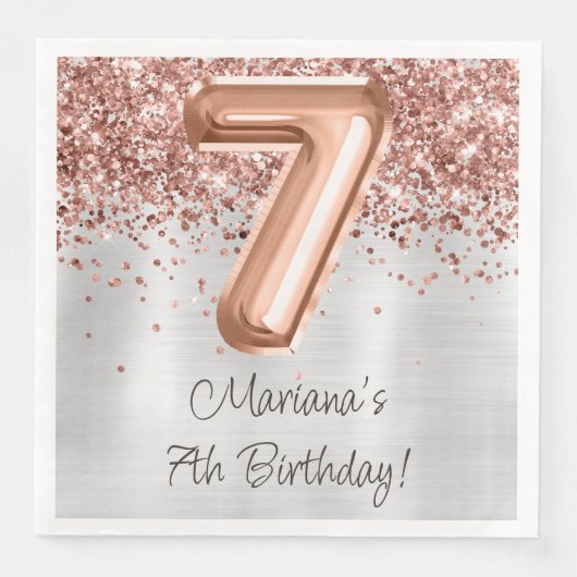 Serviette En Papier Rose Gold Silver 7e fête d'anniversaire (Devant)