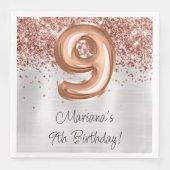 Serviette En Papier Rose Gold Silver 9e fête d'anniversaire (Devant)