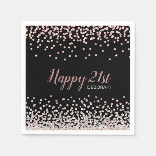 Serviette En Papier Rose Gold Silver Confetti 21e fête d'anniversaire (Devant)