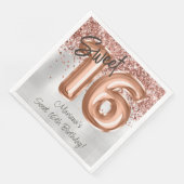 Serviette En Papier Rose Gold Silver Sweet 16e fête d'anniversaire (Coin)