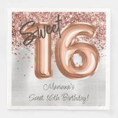 Serviette En Papier Rose Gold Silver Sweet 16e fête d'anniversaire (Devant)