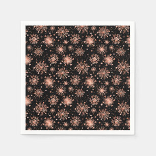 Serviette En Papier Rose Gold Snowflakes sur Black