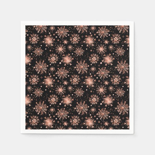Serviette En Papier Rose Gold Snowflakes sur Black (Devant)