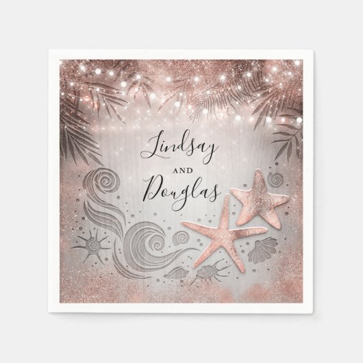 Serviette En Papier Rose Gold Starfish Plage tropicale Mariage (Devant)