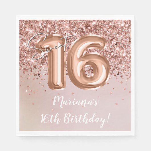 Serviette En Papier Rose Gold Sweet 16e fête d'anniversaire (Devant)