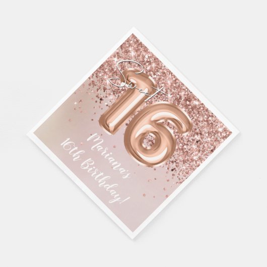 Serviette En Papier Rose Gold Sweet 16e fête d'anniversaire (Coin)