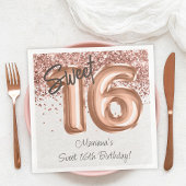 Serviette En Papier Rose Gold Sweet 16e fête d'anniversaire
