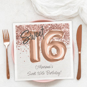 Serviette En Papier Rose Gold Sweet 16e fête d'anniversaire
