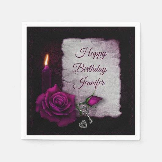 Serviette En Papier Rose gothique, bougie, parchemin et emplacement (Devant)