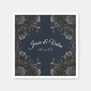 Serviette En Papier Rose gothique Mariage de la Marine bleu gris noir