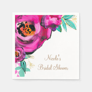 Serviette En Papier Rose gras moderne floral aquarelle Fête de mariage