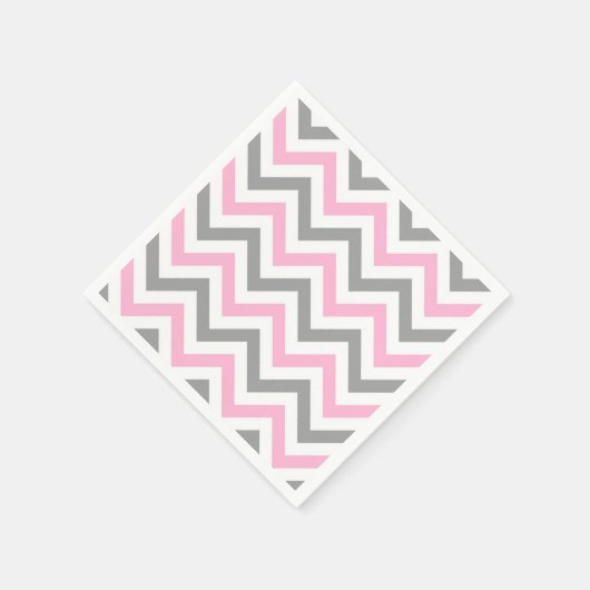 Serviette En Papier Rose, Gris Dk What Grand Motif Chevron ZigZag (Coin)