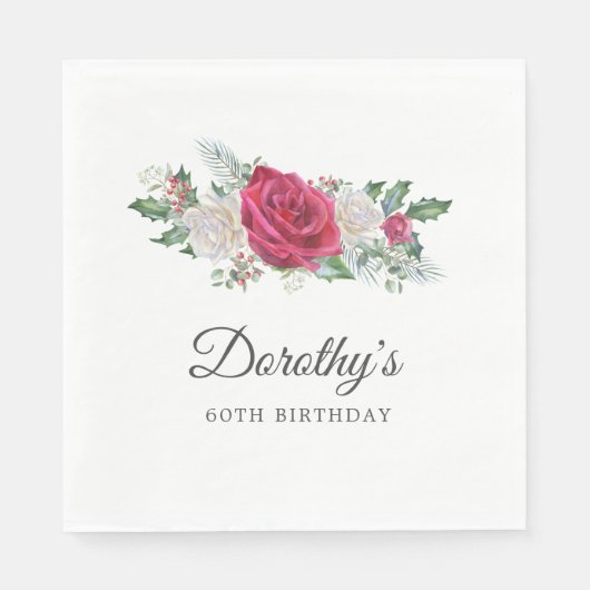 Serviette En Papier Rose Holly Winter Botanical 60e anniversaire (Devant)