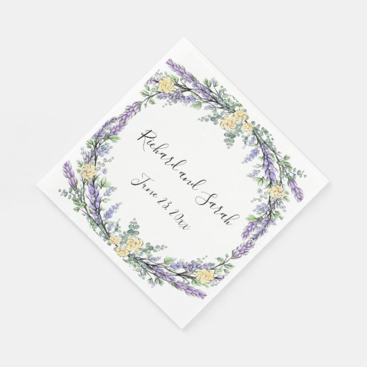 Serviette En Papier Rose jaune lavande et Eucalyptus (Coin)