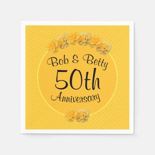 Serviette En Papier Rose jaune personnalisée 50e anniversaire (Devant)