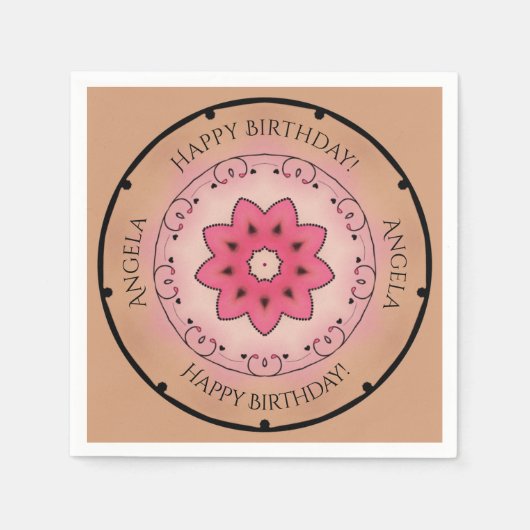 Serviette En Papier Rose Joyeux anniversaire (Devant)