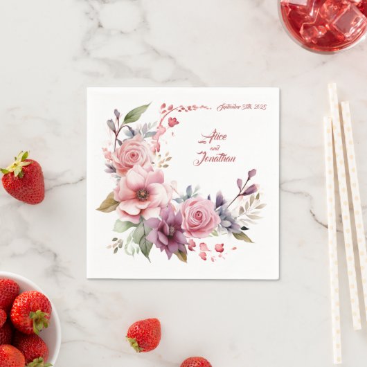 Serviette En Papier Rose légende : Mariage personnalisé serviettes (En situation)