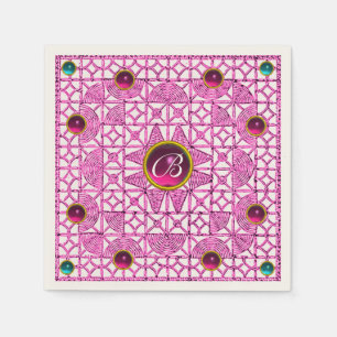 SERVIETTE EN PAPIER ROSE LILAC GÉOMÉTRIQUE LACE GEM STONE MONOGRAMME