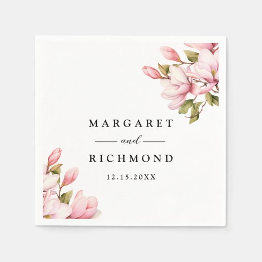 Serviette En Papier Rose Magnolia Elegant Aquarelle Mariage Floral (Devant)