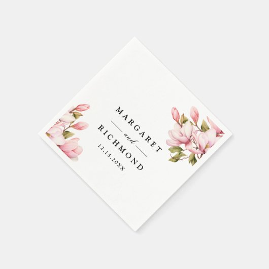 Serviette En Papier Rose Magnolia Elegant Aquarelle Mariage Floral (Coin)