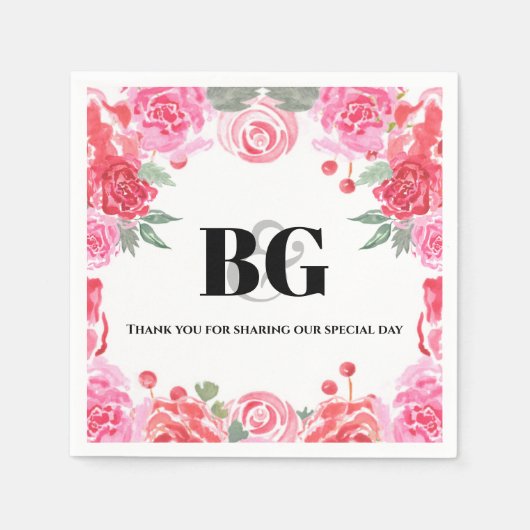 Serviette En Papier rose mariage d'aquarelle fleurie (Devant)