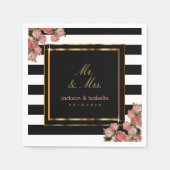 Serviette En Papier Rose Mariage or noir et blanc (Devant)