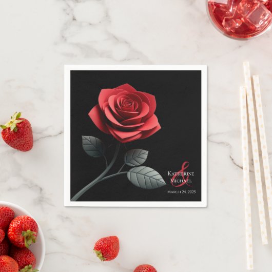 Serviette En Papier Rose-Mariage simple rouge (En situation)