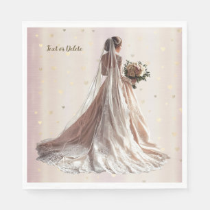 Serviette En Papier Rose Mariée d'hiver Mariée Golden Shiny Heart Part