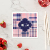 Serviette En Papier Rose, Marine Blue Preppwork Patchwork Madras Monog (En situation)