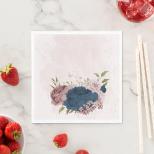 Serviette En Papier rose marine fleurs botaniques mariage