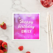 Serviette En Papier Rose Metallic Star Girly Joyeux anniversaire (En situation)