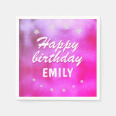 Serviette En Papier Rose Metallic Star Girly Joyeux anniversaire (Devant)