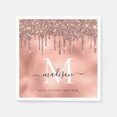 Serviette En Papier Rose métallique Monogramme Parties scintillant ros (Devant)