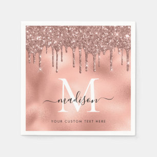 Serviette En Papier Rose métallique Monogramme Parties scintillant ros