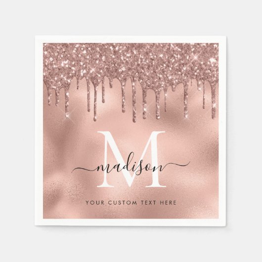 Serviette En Papier Rose métallique Monogramme Parties scintillant ros (Devant)