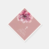 Serviette En Papier Rose Moderne Chic Aquarelle Florale Sainte Communi (Coin)