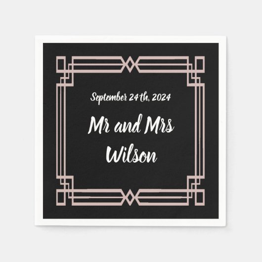 Serviette En Papier Rose moderne Gold Border Black Cocktail napkin (Devant)
