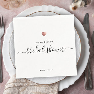 Serviette En Papier Rose moderne Gold Heart Chic Script Fête des marié