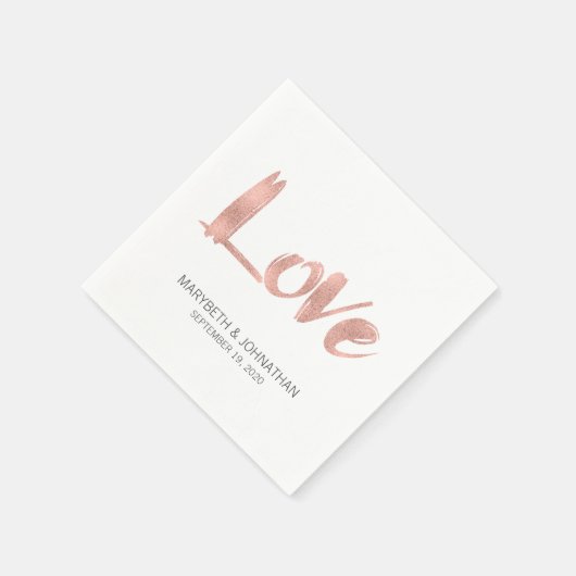 Serviette En Papier Rose moderne Gold Love Mariage papier serviettes (Coin)