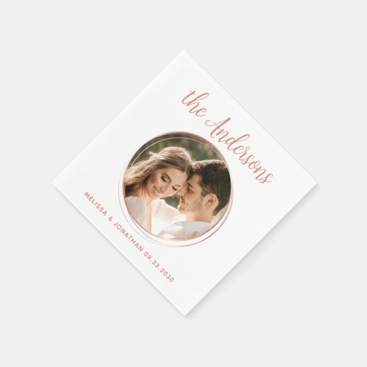 Serviette En Papier Rose moderne Gold Mariage photo personnalisé (Coin)