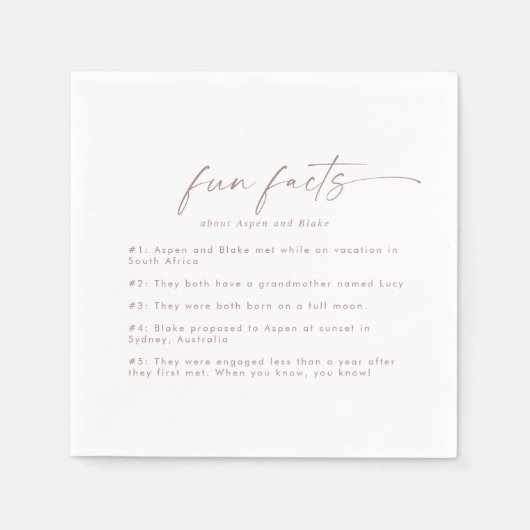 Serviette En Papier Rose moderne Gold Script Fun Faits Mariage Napkins (Devant)