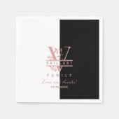 Serviette En Papier Rose moderne Gold Split Monogramme personnalisé V (Devant)